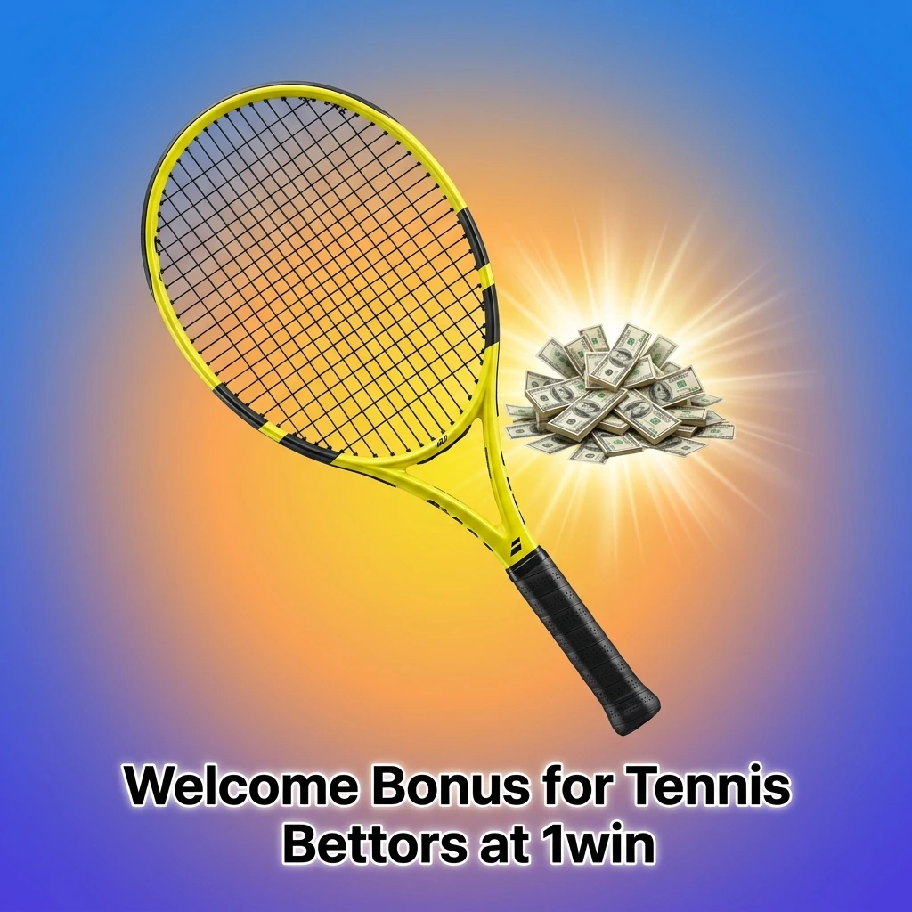 1win welcome bonus for tennis bettors showing deposit match offer with wagering requirements for sports betting markets
