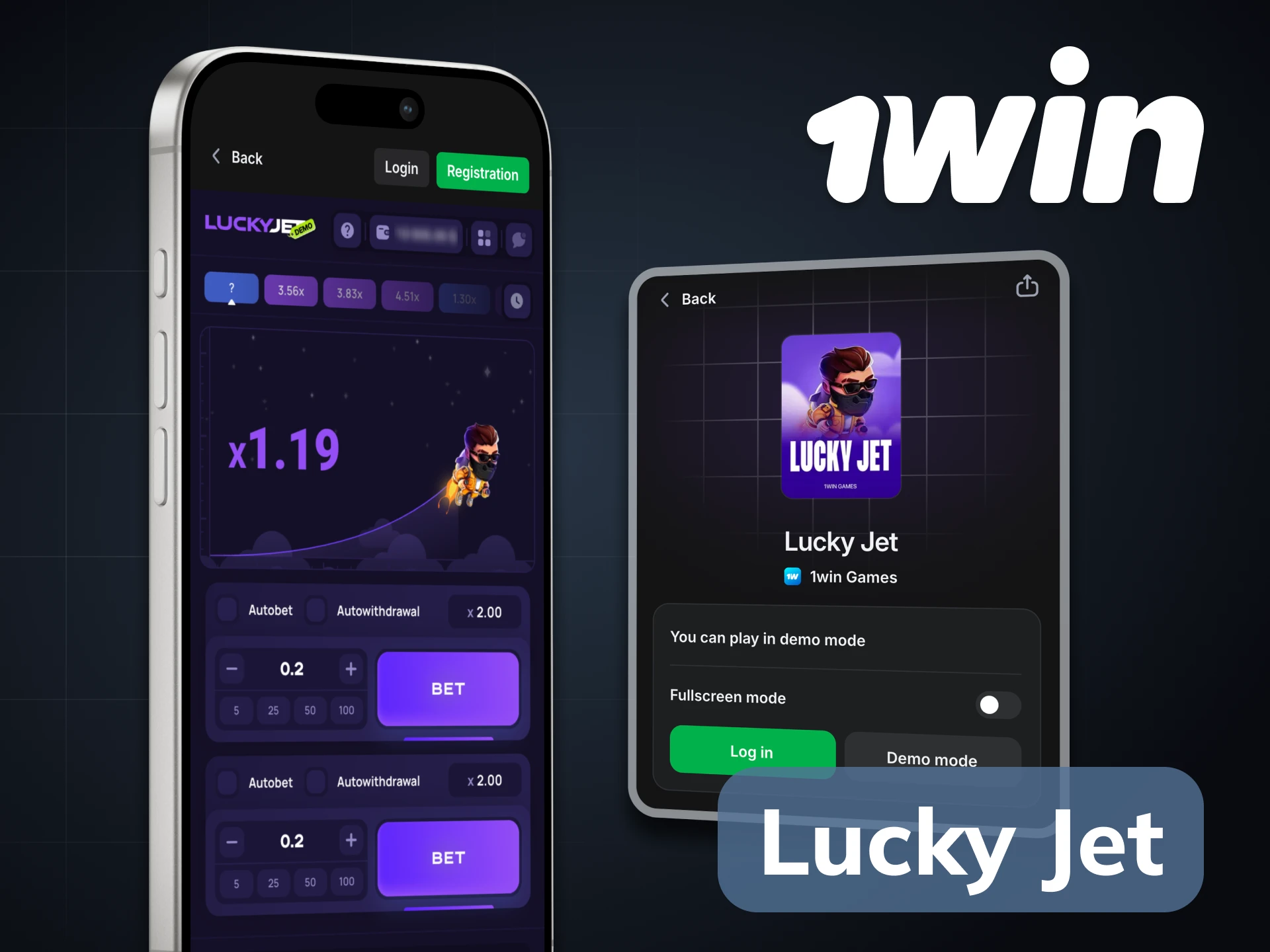 Play Lucky Jet and other crash games on 1Win app.