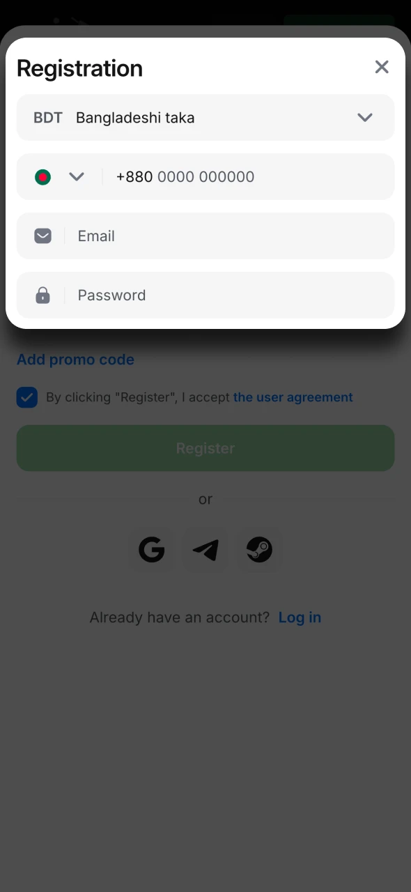 Choose your preferred 1Win register method.